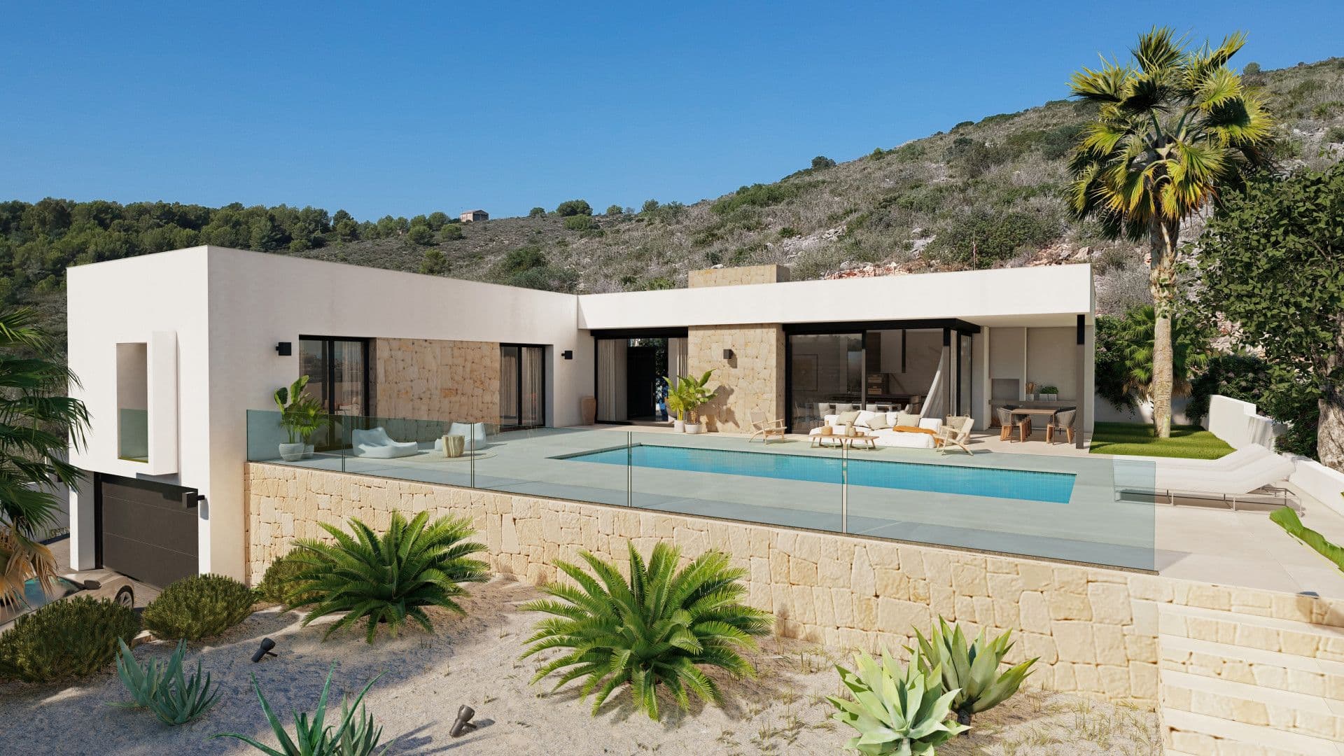 Villa en construcción de estilo ibicenco/mediterráneo en la Urbanización Racó de Nadal en Benitachell, Alicante